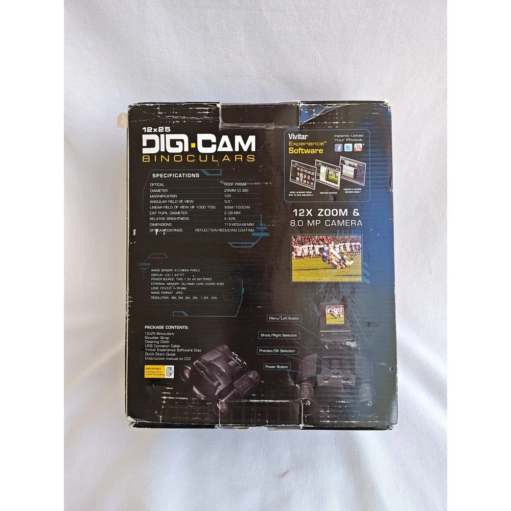 Vivitar DigiCam 8.0 Mega Pixel 2 in 1 Binocular‎ & Camera Black Open Box 12x25